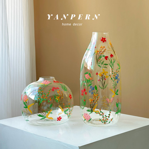 创意印花透明玻璃花瓶