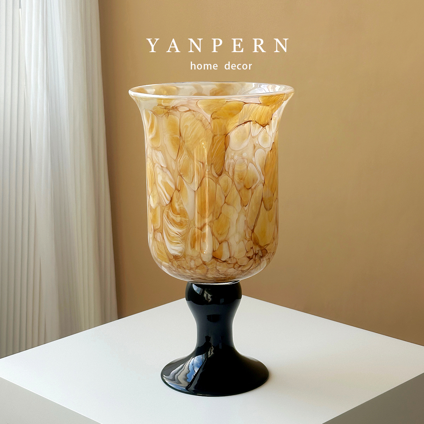 法式中古艺术感高脚琉璃花瓶