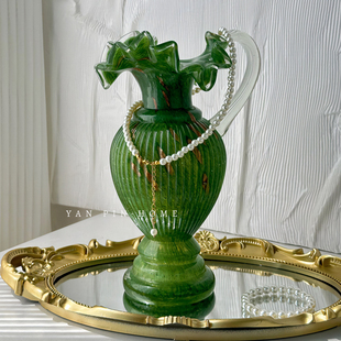 手工复古洒金提手琉璃壶形花瓶水养鲜花插花器摆件宫廷风高级装 饰