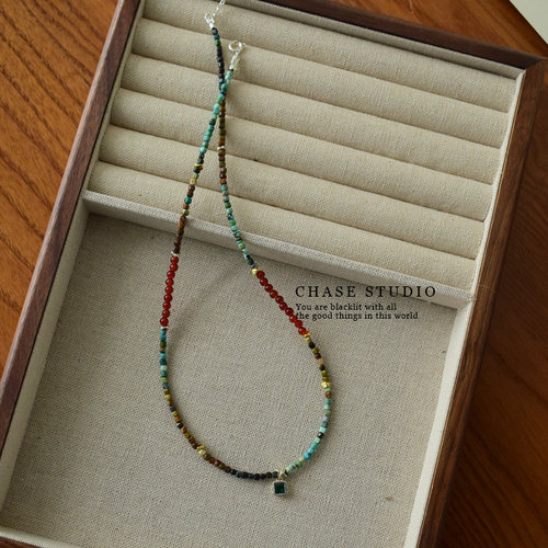 天然绿松石+红玛瑙串珠项链