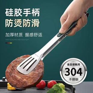 加长不锈钢食品夹子防烫家用食物夹菜烤肉烧烤牛排硅胶夹