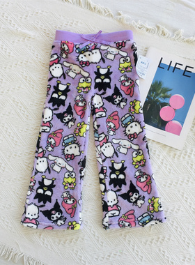 『Ai美美』4-7岁 秋冬女童紫色超柔软库洛米美乐蒂珊瑚绒微喇叭裤