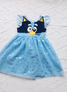 【Ai美美】1-6岁 超可爱 布鲁y立体造型 闪闪软纱飞袖连衣裙