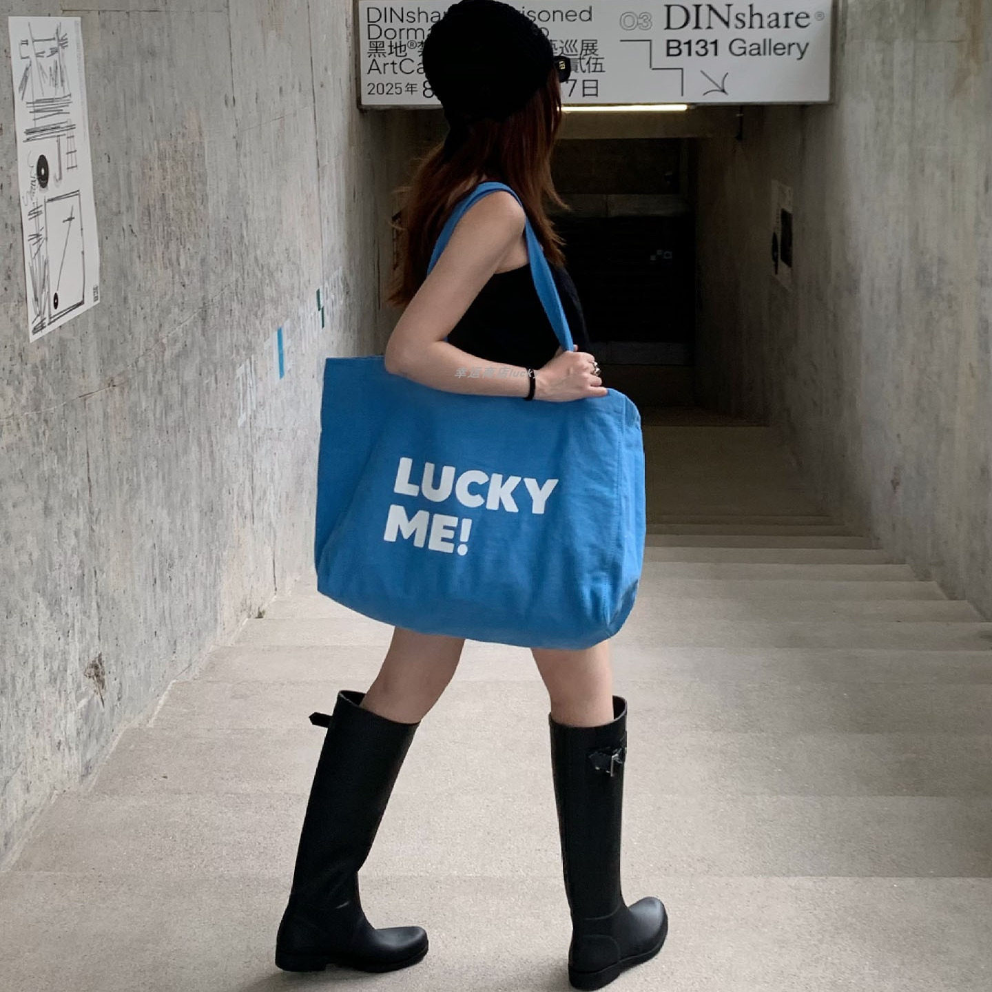 幸运商店韩系lucky字母印花单肩包牛仔帆布大容量购物袋休闲慵懒