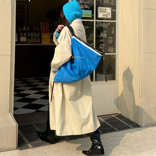 幸运商店撞色拉链麂皮单肩包凹造型行囊包大容量小众设计手提包包