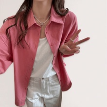 防晒100%砂洗纯棉长袖衬衫女夏季薄款宽松开衫纯色轻奢高级感上衣