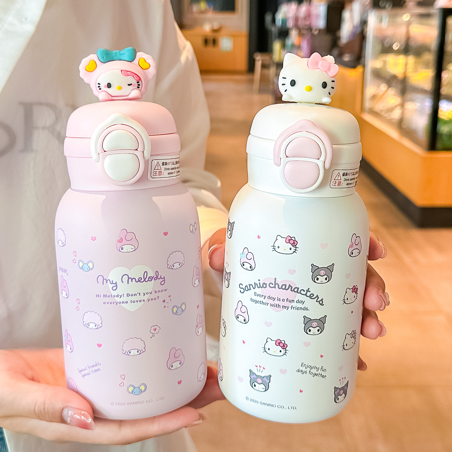 hellokitty保温杯女生高颜值初中生吸管水杯可爱便携学生双饮杯子