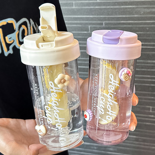夏日便携式水杯女生高颜值吸管杯塑料带茶隔学生2026新款杯子防摔