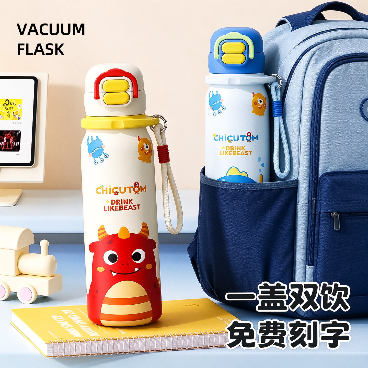 儿童保温杯男孩2026新款上学专用吸管水杯外出便携幼儿园学生水壶