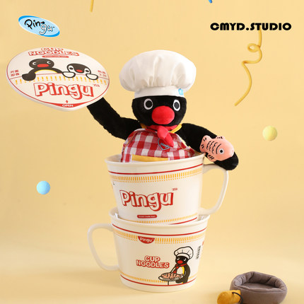 CMYD·Pingu企鹅泡面碗饭碗陶瓷带盖马克杯学生礼物家用餐具套装