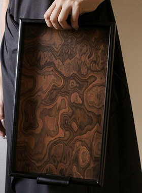 CMYD法式香薰实木托盘家居梳妆台首饰盘皮革收纳盘中古风装饰摆件