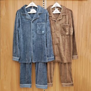 都市丽人男士睡衣FHT0C1海岛绒抗静电保暖开衫翻领长袖家居服套装