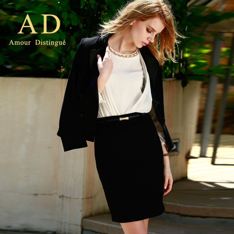 ADʱÉÐolÆøÖÊÖ°Òµ×°Ì××°³¤ÐäºÚÉ«Î÷×°Ì×ȹ°×ÁìͨÇÚÅ®×°ÃæÊÔÕý×°Çï