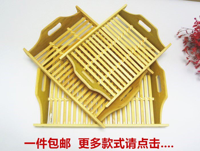 竹盘水饺盘可叠放竹混沌盘水饺托盘长方形竹盘酒店厨房 装菜盘