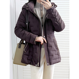 YouYoung悠扬|中厚款收腰连帽中长鹅绒羽绒服女冬季保暖显瘦外套