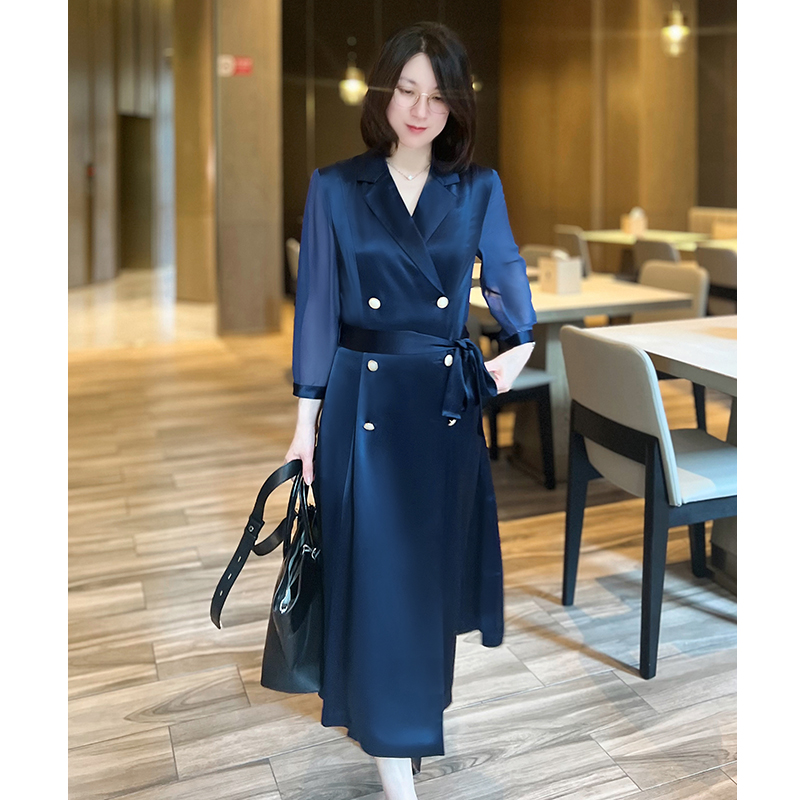 YouYoung悠扬|真丝醋酸西装连衣裙女 中袖七分春夏秋三季中长款