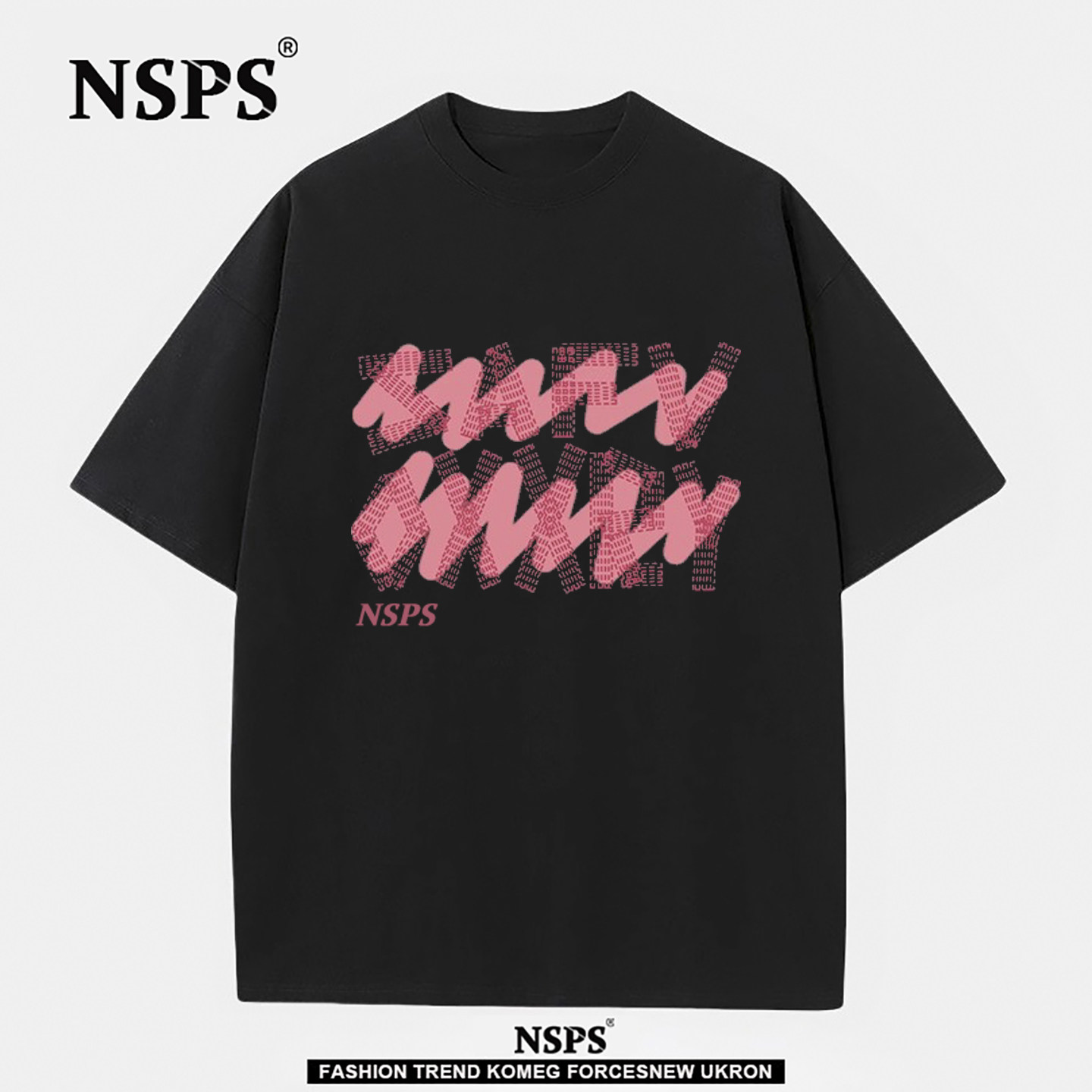 NSPS官方联名特大码300斤男女装粉色字母潮流美式时尚百搭短袖t恤