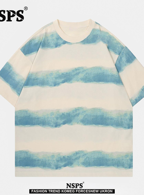 NSPS官方联名|奥特莱斯|特大码300斤男女款横条时尚纯棉短袖t恤潮