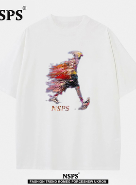 NSPS官方联名特大码300斤男女装彩帽子行人时尚潮宽松百搭短袖t恤