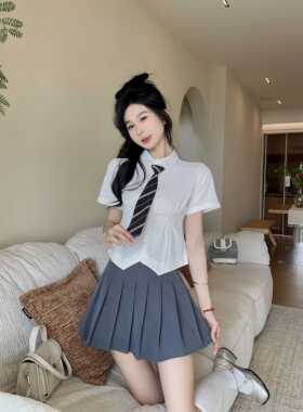 衬衫女收腰长袖短袖jk制服套装秋冬学院风修身显瘦内搭白色衬衣女