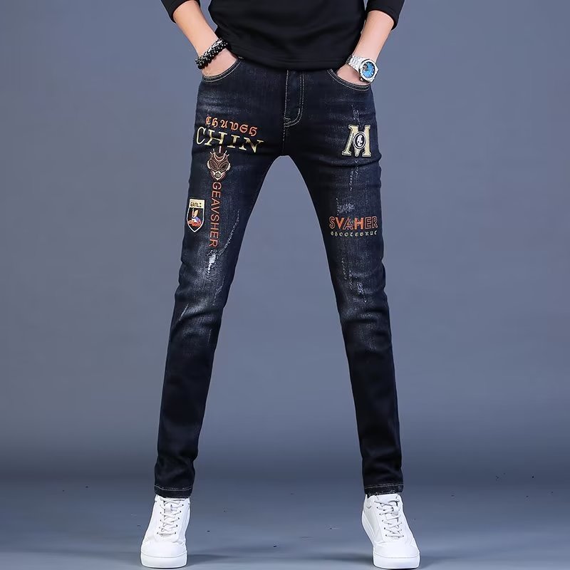 弹力修身长裤牛仔裤刺绣小脚裤