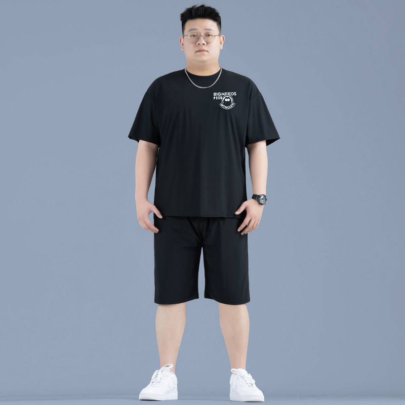 大码男装潮胖子t恤夏季冰丝速干
