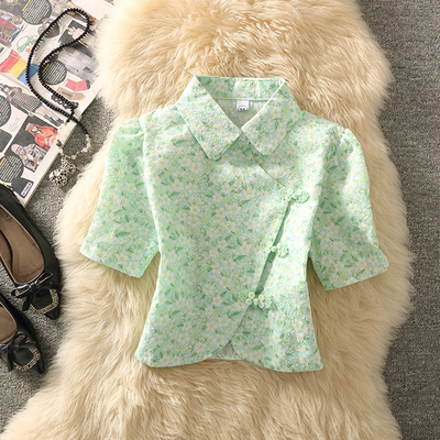 盘扣短袖国风衬衫女装春夏2026年新款设计感小众短款内搭衬衣上衣