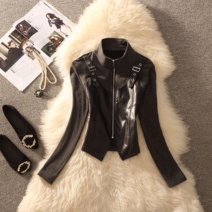 欧货爆款拼皮打底衫女2026冬季新款洋气立领拉链拼接修身显瘦上衣