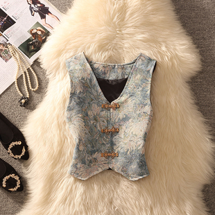 2026春秋新款高级感新中式国风马甲油画印花盘扣精致外穿坎肩背心