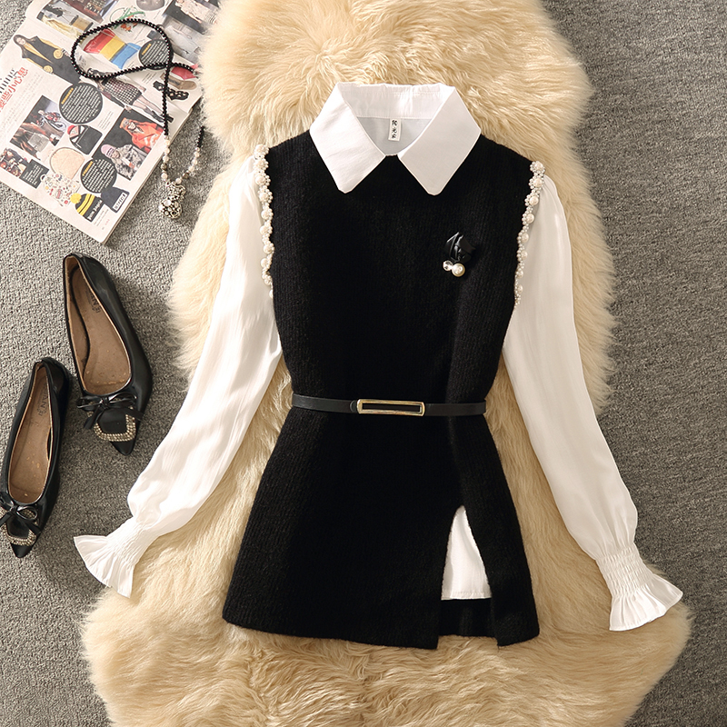 时尚叠穿衬衫两件套马甲