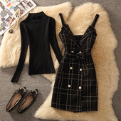 小香风吊带连衣裙女2026春秋新款 法式 复古气质收腰显瘦a字短裙子