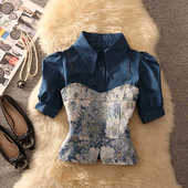 套装 法式 复古扎染吊带马甲搭配泡泡袖 衬衫 上衣两件套2026春季 新款