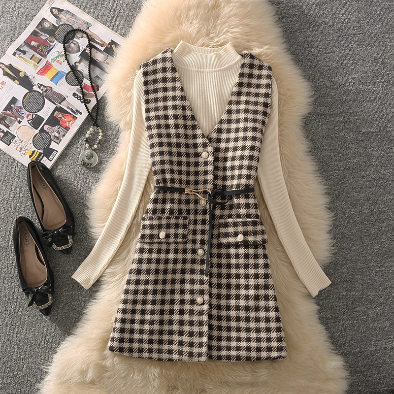 高级感小香风千鸟格马甲女春季2026新款洋气针织衫收腰显瘦两件套,女装/女士精品,时尚套装,淘宝优惠券,粉丝福利购,淘宝优惠卷