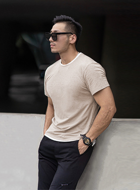 EVENSO Relax舒适棉感假两件透气休闲T恤 弹力速干复古运动短袖男