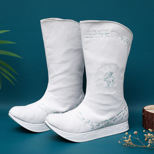 古风汉服鞋子男款内增高明制翘头履厚底武侠皂靴白色厚底官靴汉明