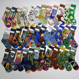 36-40码不支持七天无理由退货抽象艺术自然风格女士中筒棉袜外贸