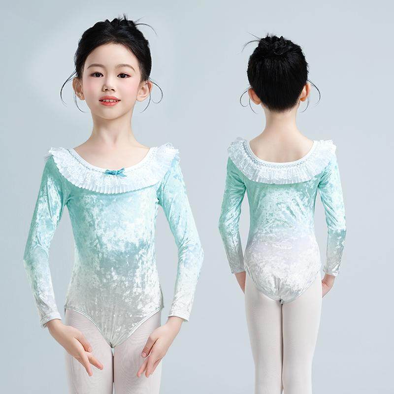 舞蹈服儿童女秋冬丝绒长袖芭蕾舞裙女童中国舞宝宝跳舞纱裙练功服