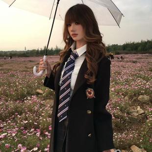 妙氏原创jk毛呢大衣制服黑色女秋冬季小个子外套女呢子长款日系学