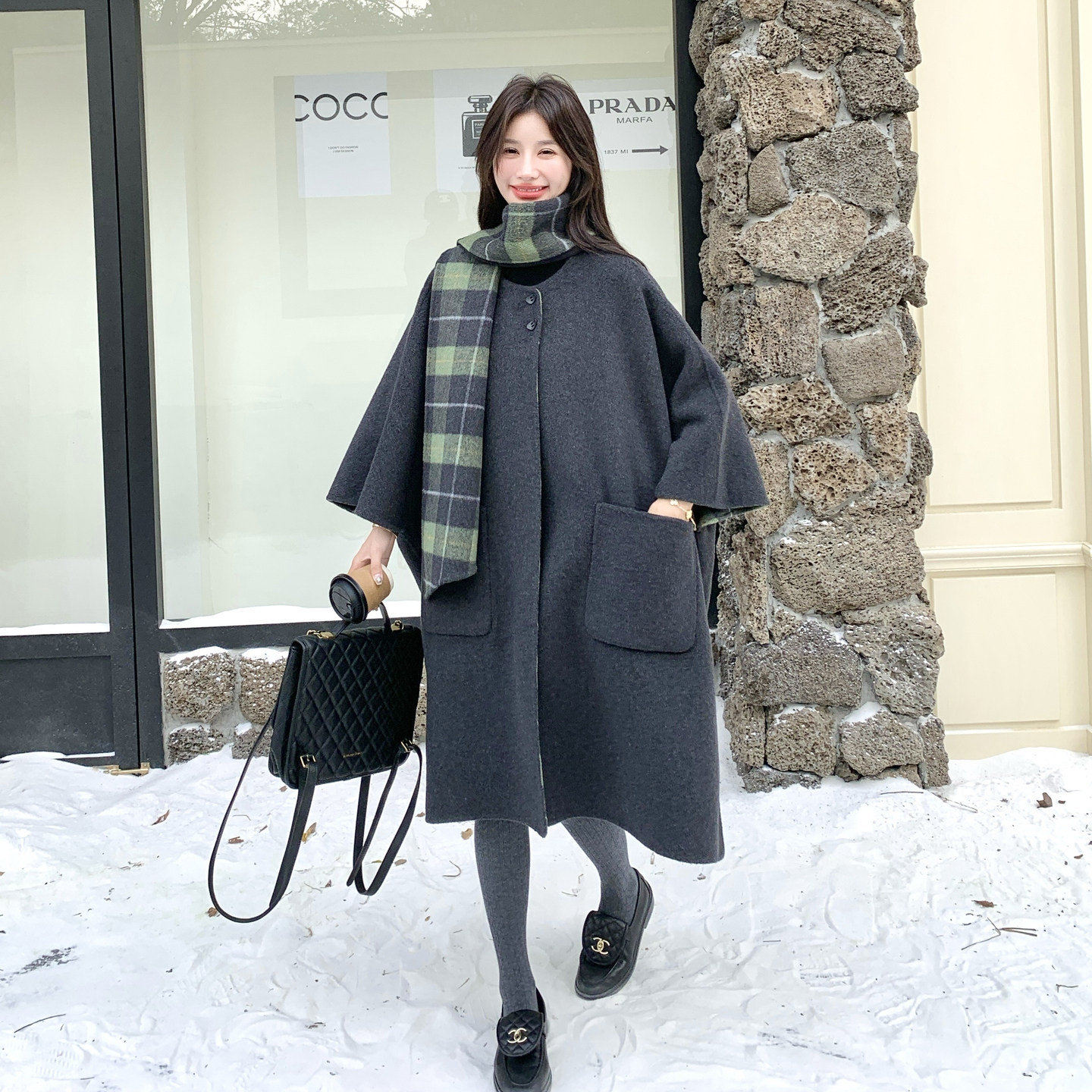 现货25冬两面穿双面呢斗篷大衣2D152-526-P320K479,女装毛呢外套,2D152
