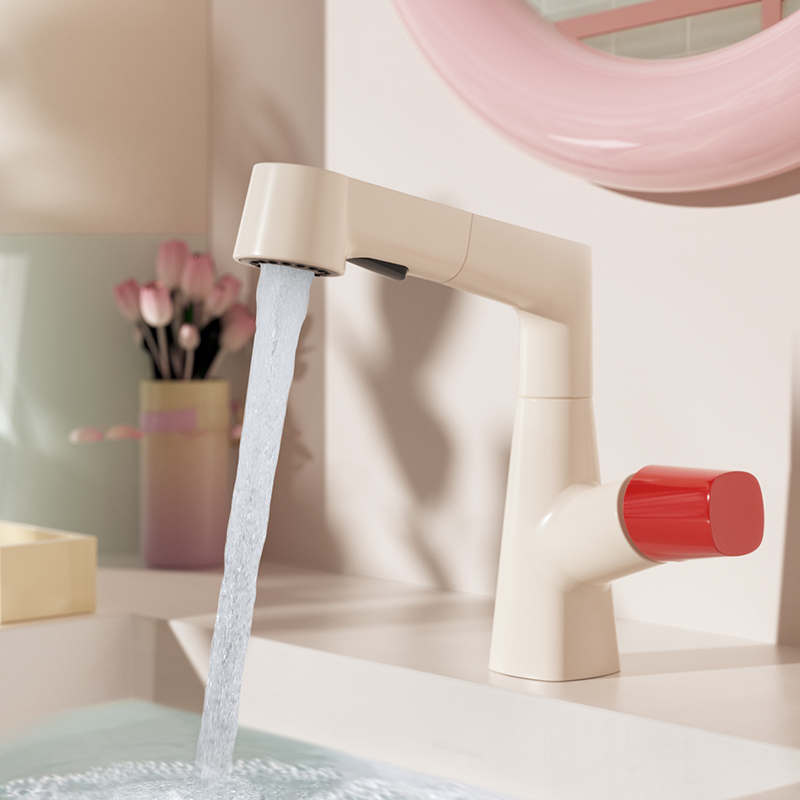 奶白多巴胺洗手盆面盆水龙头