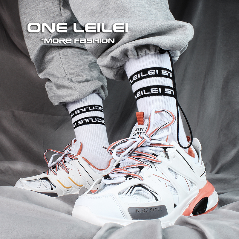 袜子男条纹字母嘻哈风时尚长筒袜