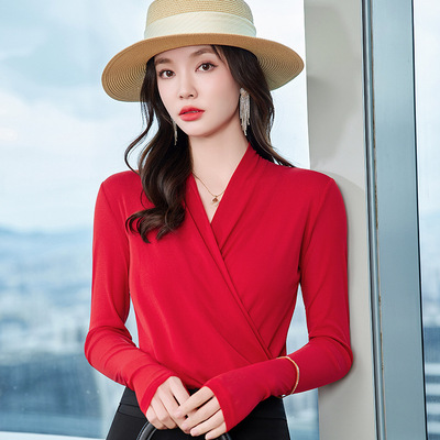 长袖通勤风高弹设计感褶皱上衣