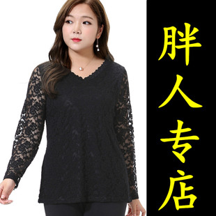 潮 T恤加肥加大码 女人装 胖妹妹200斤打底衫 上衣 胖MM夏装 蕾丝短袖