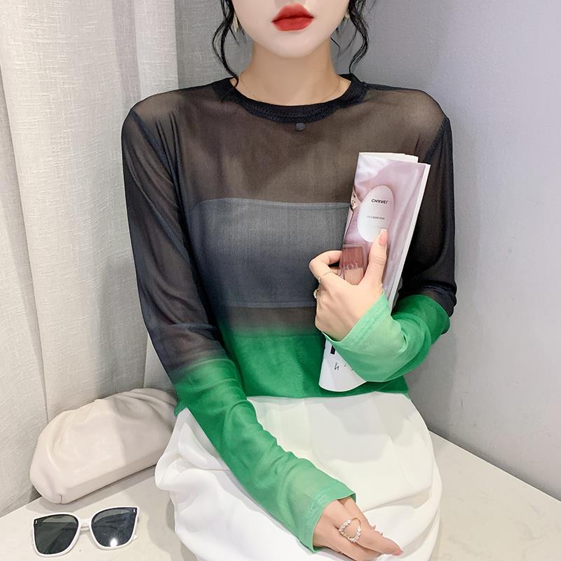 长袖休闲风网纱扎染拼色薄款长图片