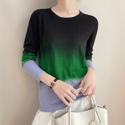 精纺羊毛圆领针织衫2025年春季渐