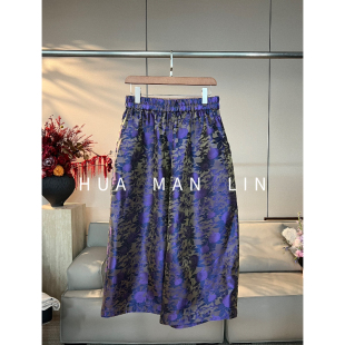 265240 全松紧腰石榴花浮光锦桑蚕丝休闲裤 花滿林 彩蛋