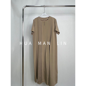 连衣裙254115 圆领前胸打条40MM弹力重磅真丝桑蚕丝短袖 花满林