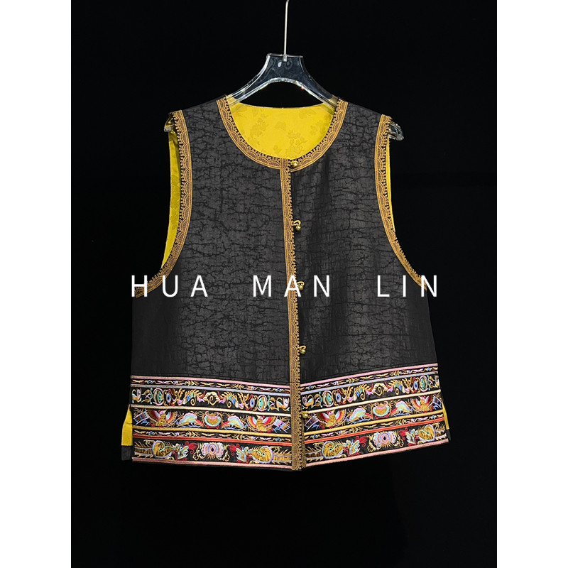 【花满林】圆领金属扣下摆重工刺绣龟裂纹香云纱马夹257523,女装/女士精品,上衣,淘宝优惠券,粉丝福利购,淘宝优惠卷