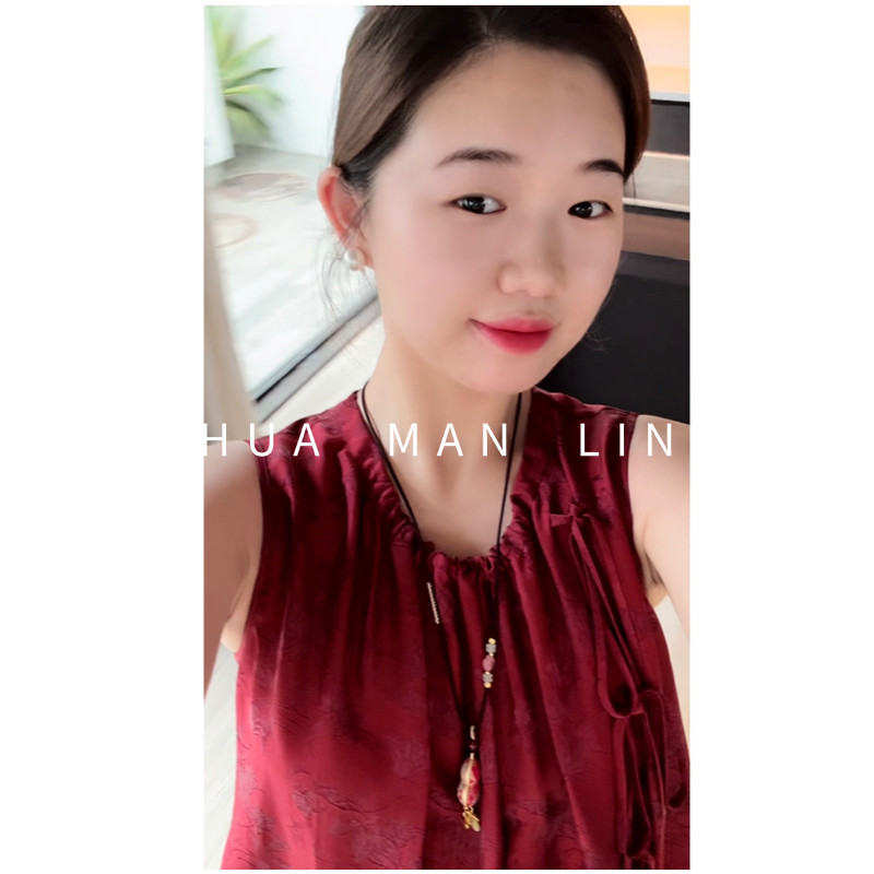 【花满林】宫墙红裙圆领斜门流苏系带真丝桑蚕丝无袖连衣裙255777