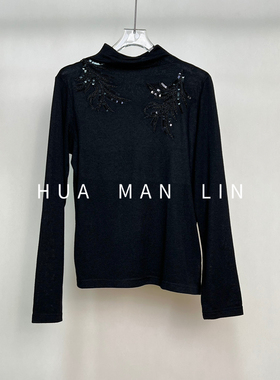 【花满林】高领胸前绣花亮片秋冬打底上衣77277